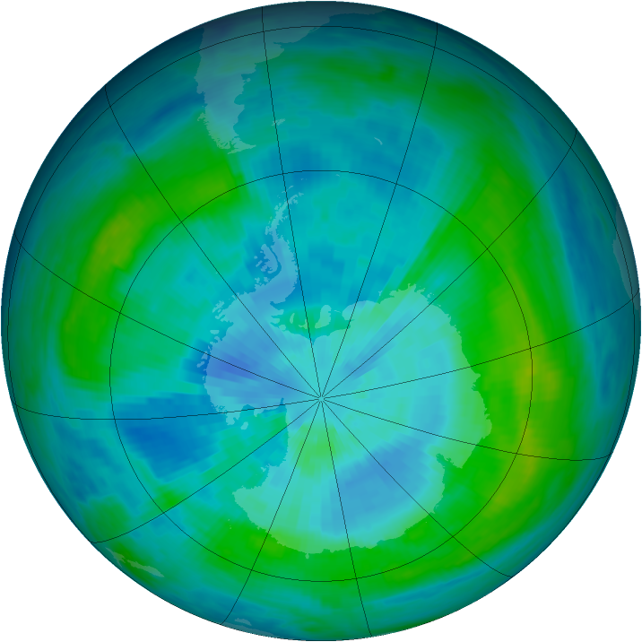 Antarctic ozone map for 17 March 1984